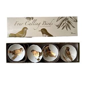 Rosanna Four Calling Birds Ceramic Dipping Dishes New in Box White & Gold Rare